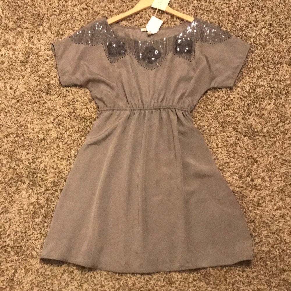 Taupe dress with sequin detailing